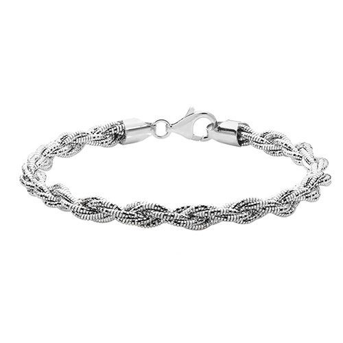 925 Sterling Silver Ladies' Rhodium Plated Plaited Bracelet G3313B