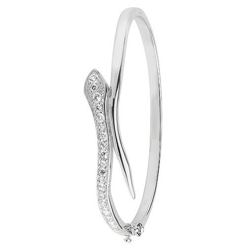 Silver Ladies' Oval CZ Hinged Bangle