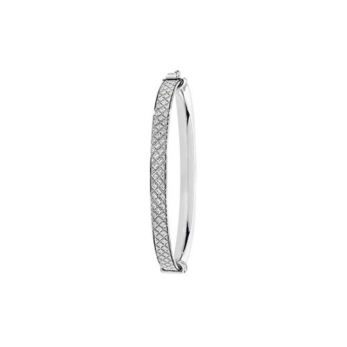 Silver Babies' Oval Moondust Hinged Kriss Cross Baby Bangle