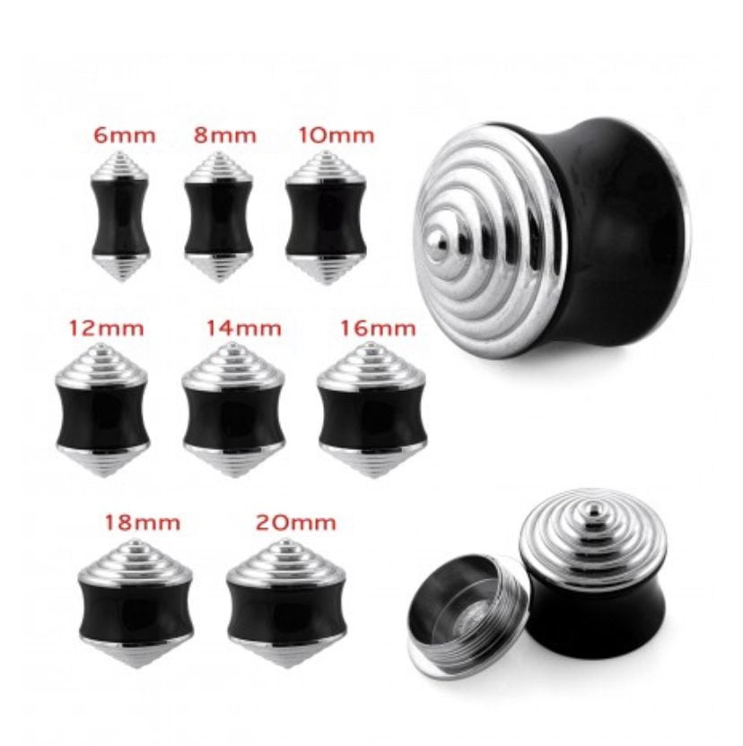Silver Black Shell Cone Steel And UV Plug Tunnel Internal Thread Screw In Fitting - Image 5