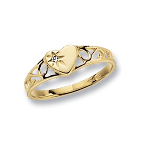 9ct Yellow Gold Maiden's Signet Heart CZ Ring