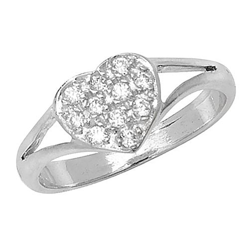 9ct White Gold Babies' Heart CZ Ring