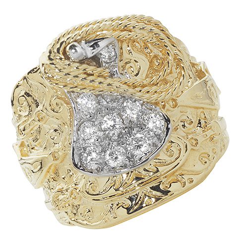 9ct Yellow Gold Men's Heavy Saddle CZ Ring