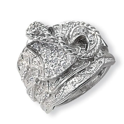 925 Sterling Silver Men's Saddle CZ Ring