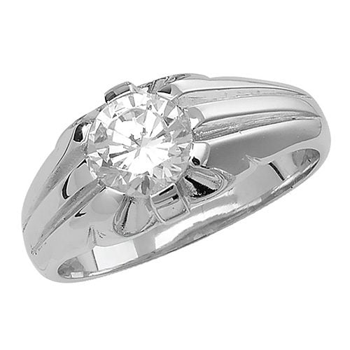 925 Sterling Silver Men's Single Stone Set CZ Ring