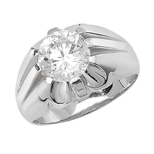 925 Sterling Silver Men's Single Stone Set CZ Ring
