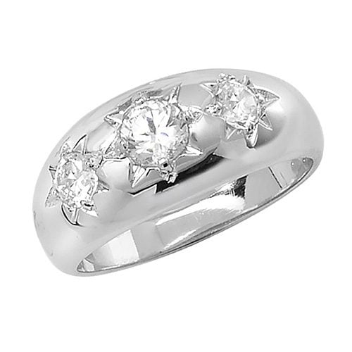 925 Sterling Silver Men's 3 Stones Set CZ Ring