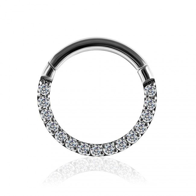 G23 Titanium Pave Cubic Zirconia Silver Hinged Clicker Ring Hoop Earring Top Quality  1.2mm - Image 2
