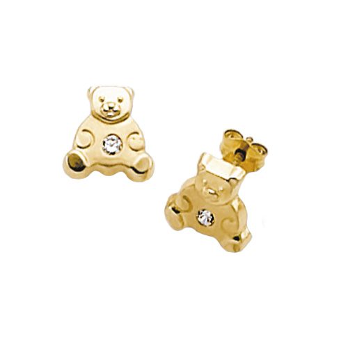 9ct Yellow Gold Teddy Bear CZ Stud Earrings