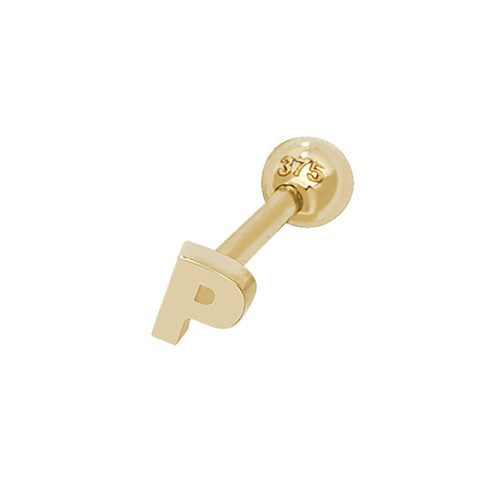 9ct Yellow Gold Initial Cartilage 1.0mm x 6mm Ball Back Post Stud Helix Earring 0.30g - Letter P