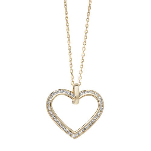 9ct Yellow Gold Cubic Zirconia Heart Necklace 18" [2.00g]