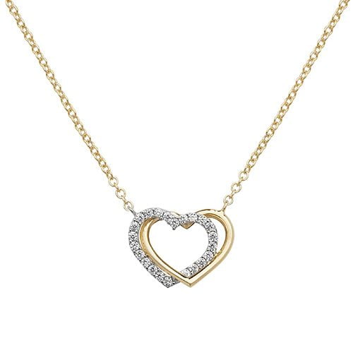 9ct Yellow Gold Cubic Zirconia Double Heart Necklace 16+2" [3.50g]