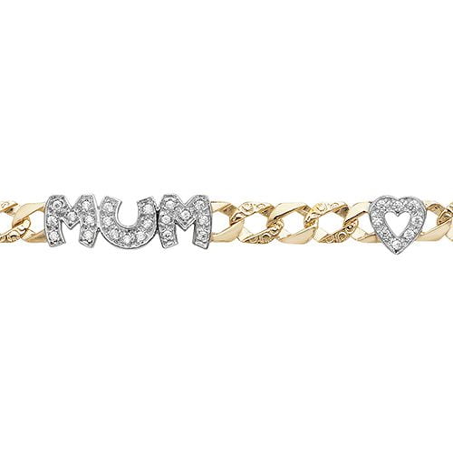 9ct Yellow Gold Ladies' 7.5" CZ Mum Bracelet