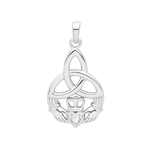 925 Sterling Silver Rhodium Celtic Claddagh Pendant Charm