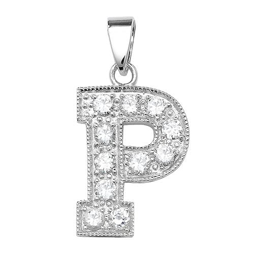 925 Sterling Silver CZ P Initial Pendant Charm