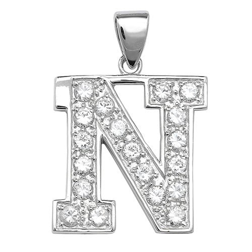 Silver CZ N Pendant Charm