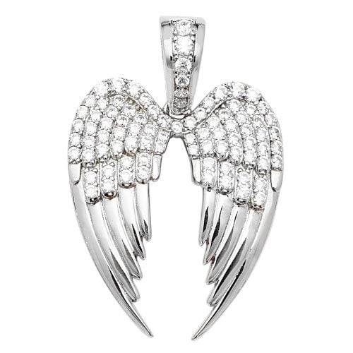 925 Sterling Silver CZ Wings Pendant Charm