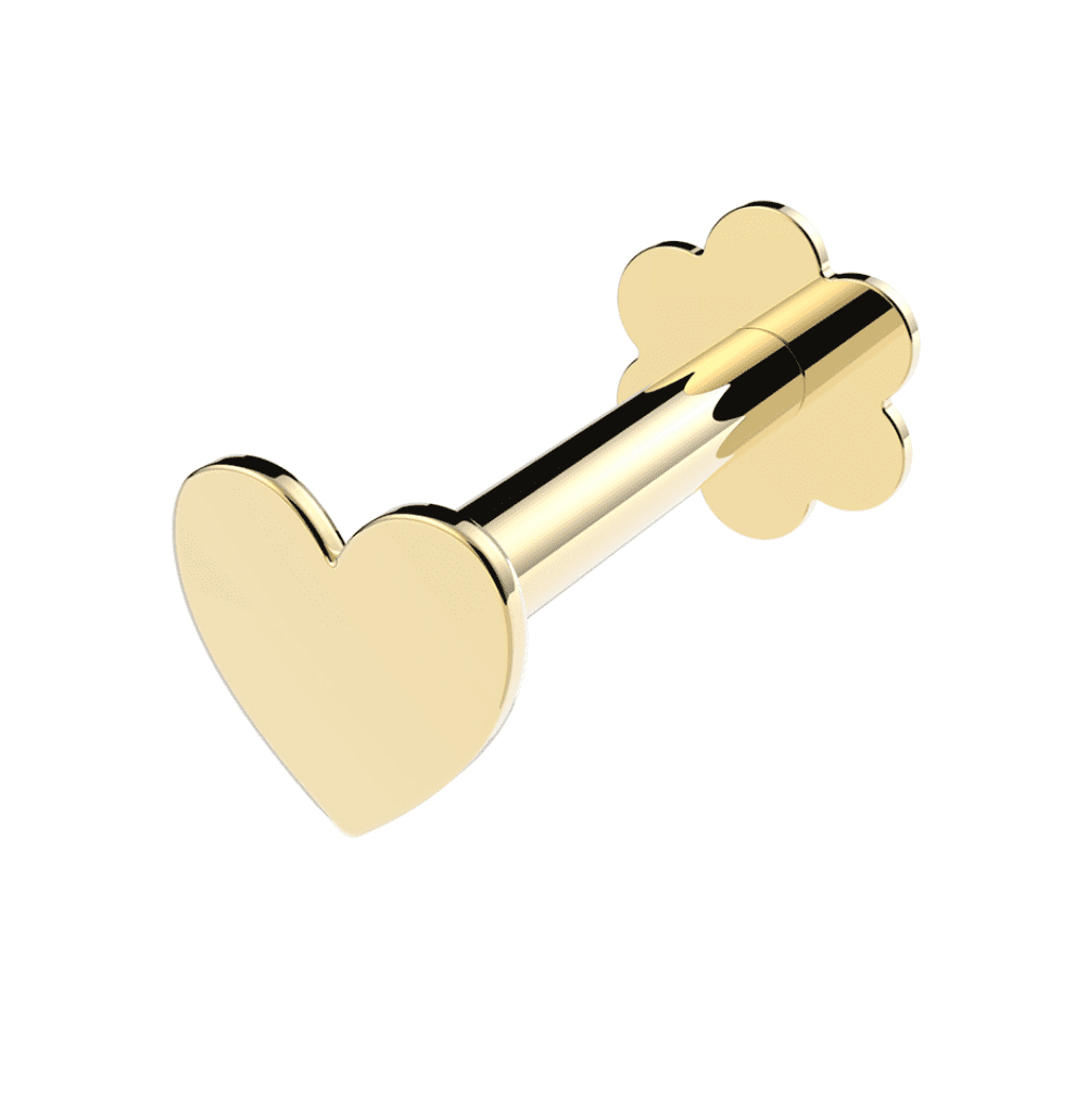 9ct Yellow Gold Cartilage Helix Earring Stud - Heart Shape, 20g (0.8mm) - View #4