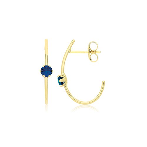 9ct Yellow Gold Blue Coloured Single Cubic Zirconia Half Hoop Oval Stud Earrings 0.50g