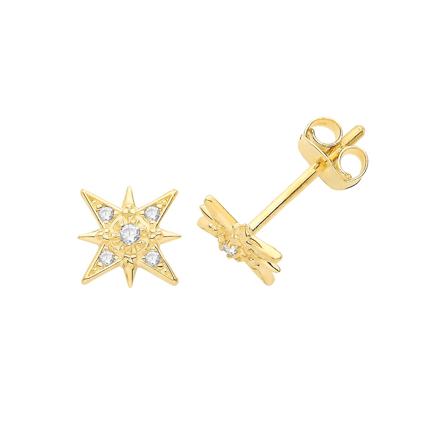 Gold Cz Star Stud Earrings