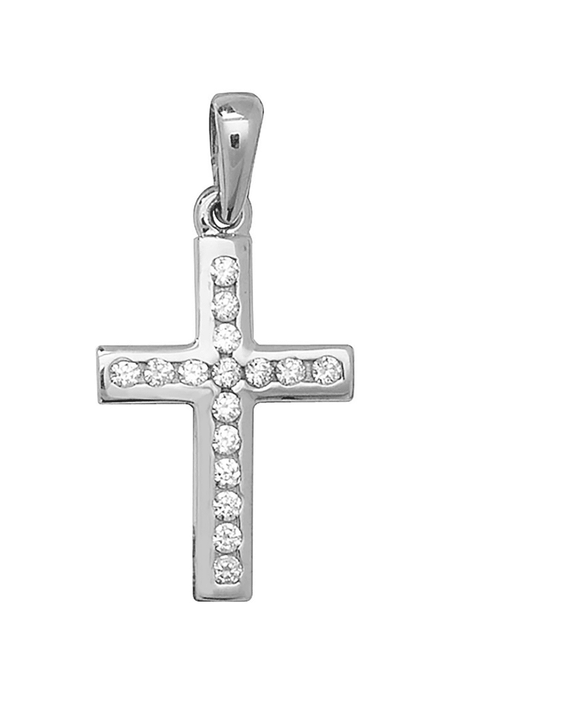 White Gold CZ Cross Pendant