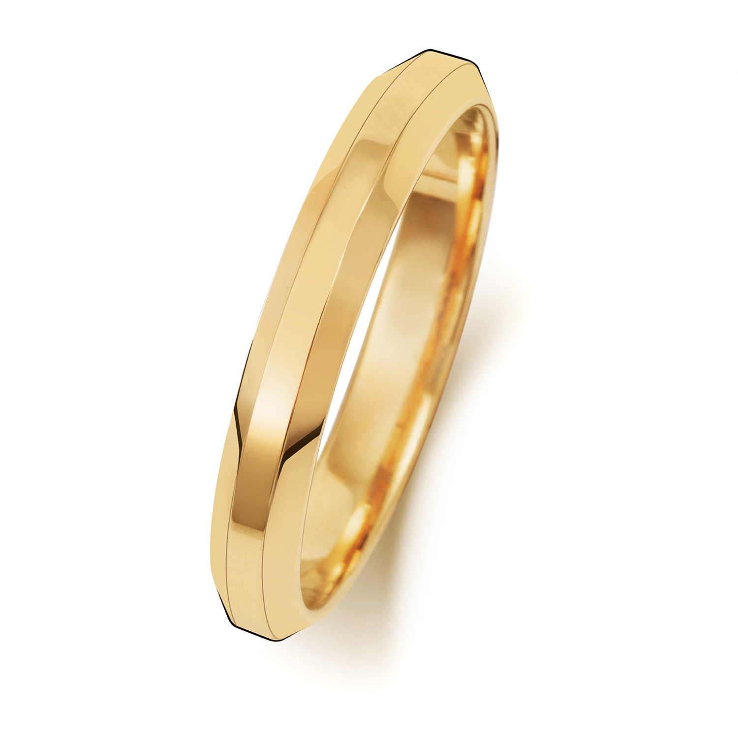 18ct Yellow Gold Wedding Ring Soft Court Bevelled Band 3mm - Image 2