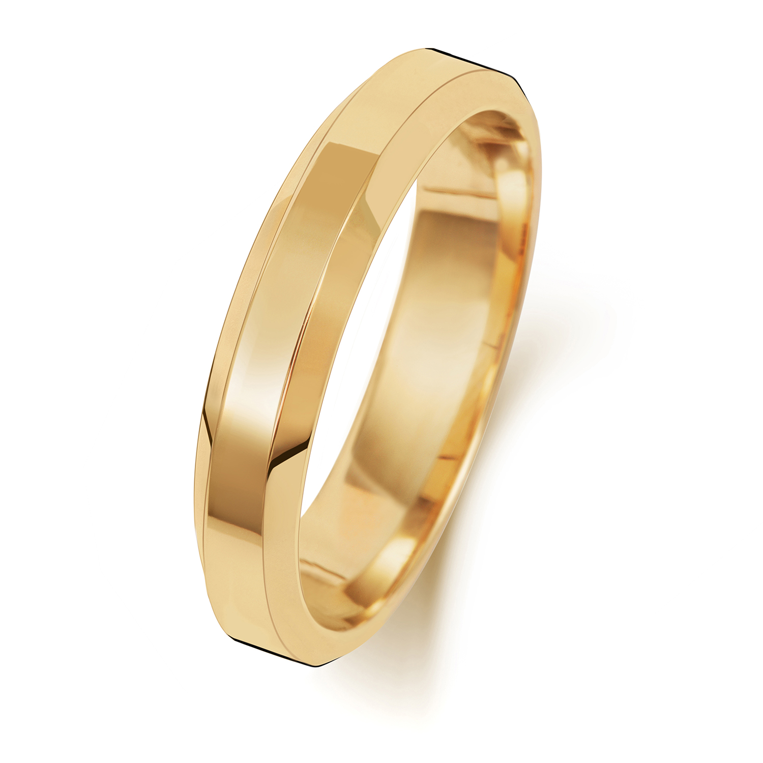 18ct Yellow Gold Wedding Ring Soft Court Bevelled Band 4mm - Image 2