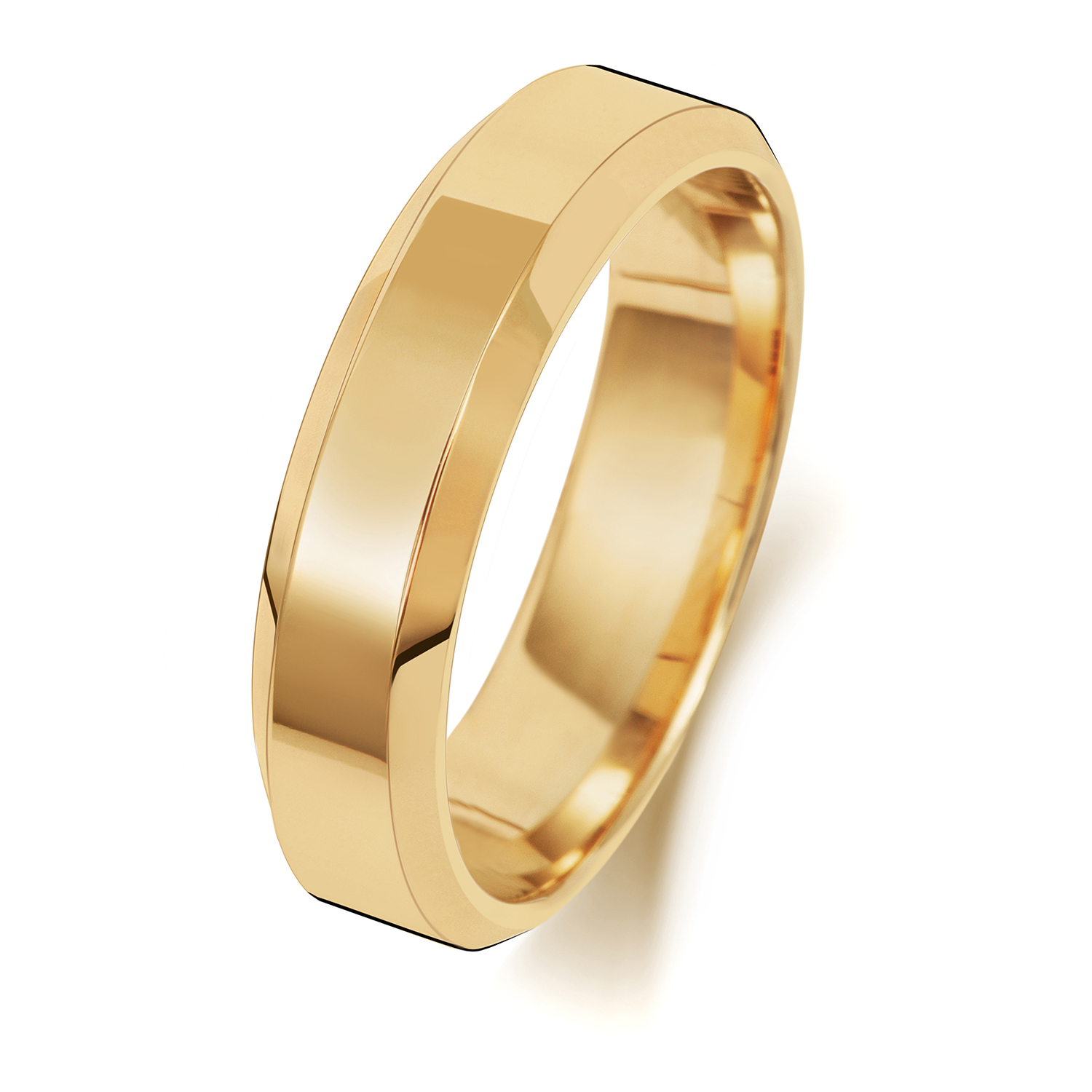 18ct Yellow Gold Wedding Ring Soft Court Bevelled Band 5mm - Image 2