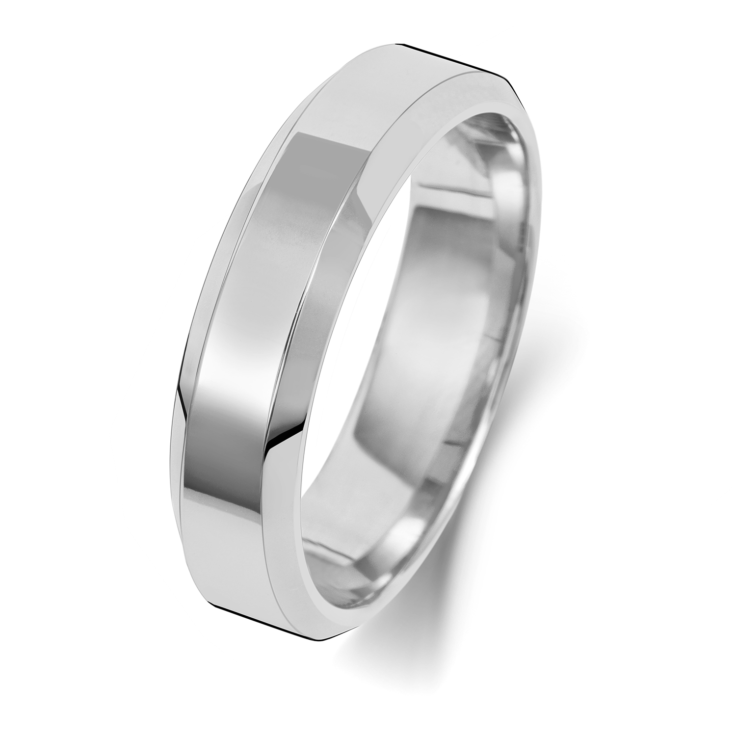18ct White Gold Wedding Ring Soft Court Bevelled Band 5mm - Image 2