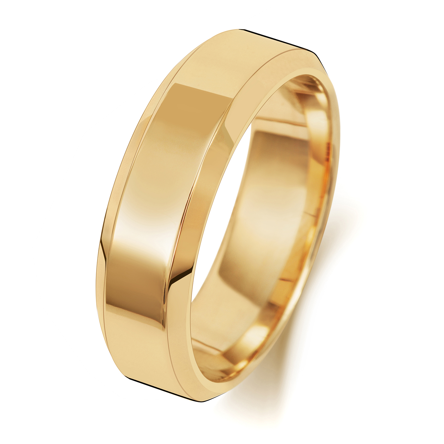 18ct Yellow Gold Wedding Ring Soft Court Bevelled Band 6mm - Image 2