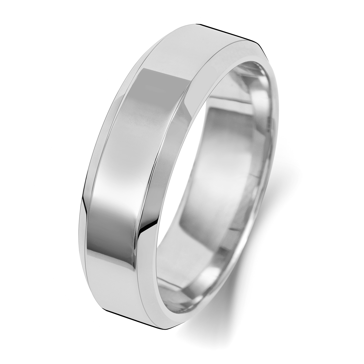 18ct White Gold Wedding Ring Soft Court Bevelled Band 6mm - Image 2