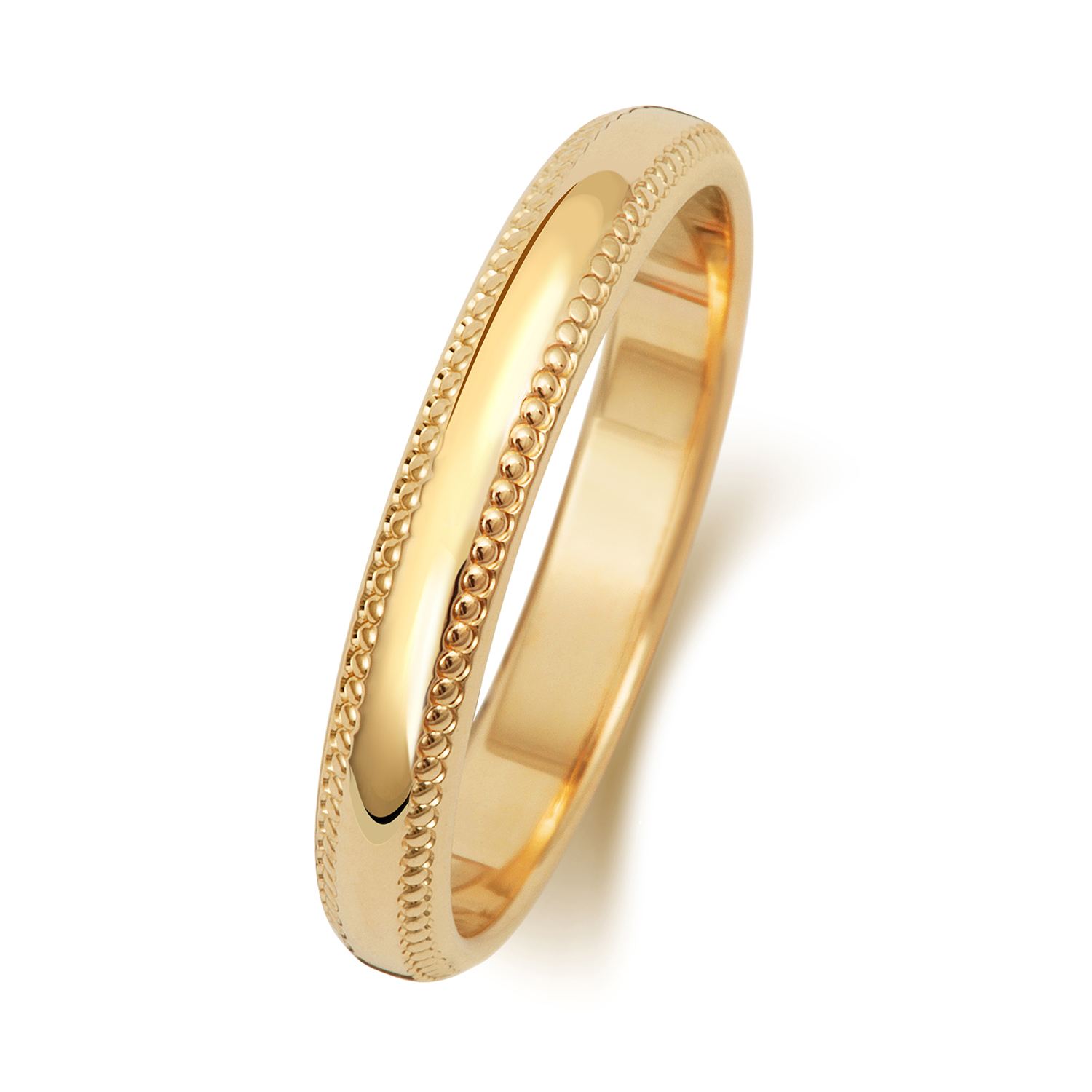 18ct Yellow Gold D Shape Band Millgrain Wedding Ring Width 3mm - Image 2
