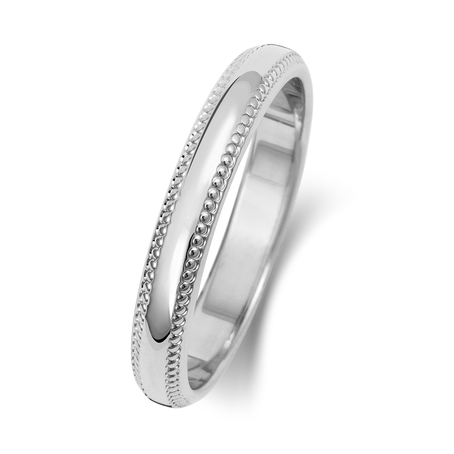 18ct White Gold D Shape Band Millgrain Wedding Ring Width 3mm - Image 2
