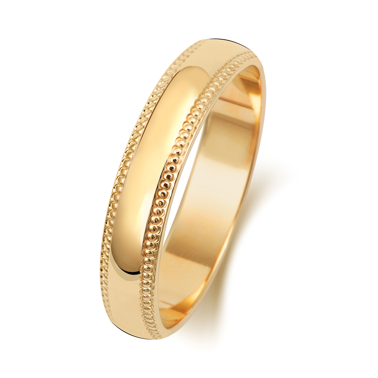 18ct Yellow Gold D Shape Band Millgrain Wedding Ring Width 4mm - Image 2