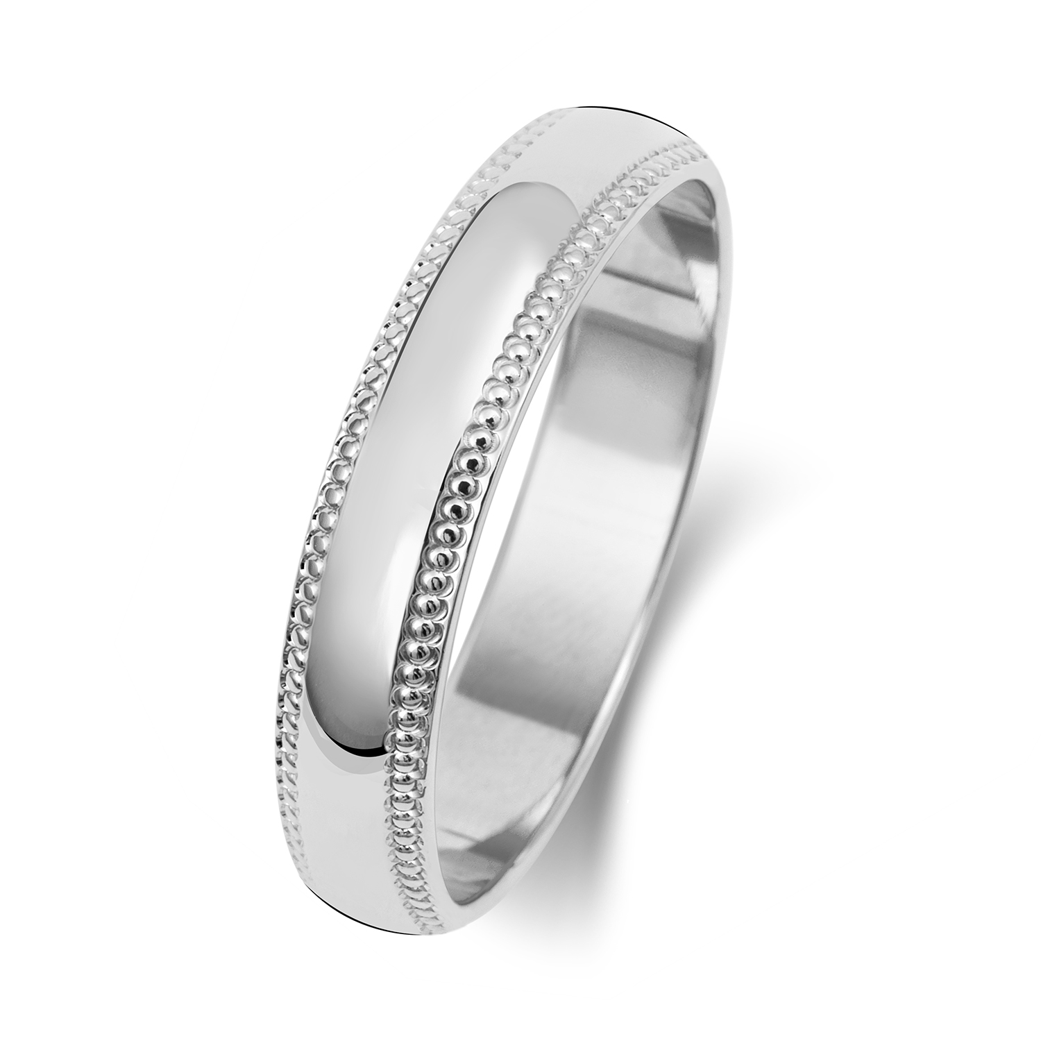 18ct White Gold D Shape Band Millgrain Wedding Ring Width 4mm - Image 2