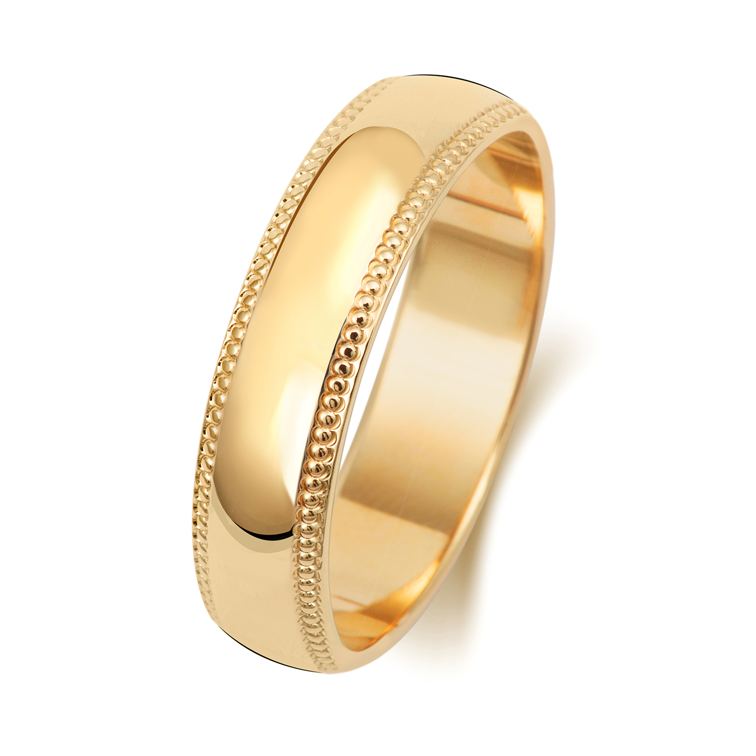 18ct Yellow Gold D Shape Band Millgrain Wedding Ring Width 5mm - Image 2