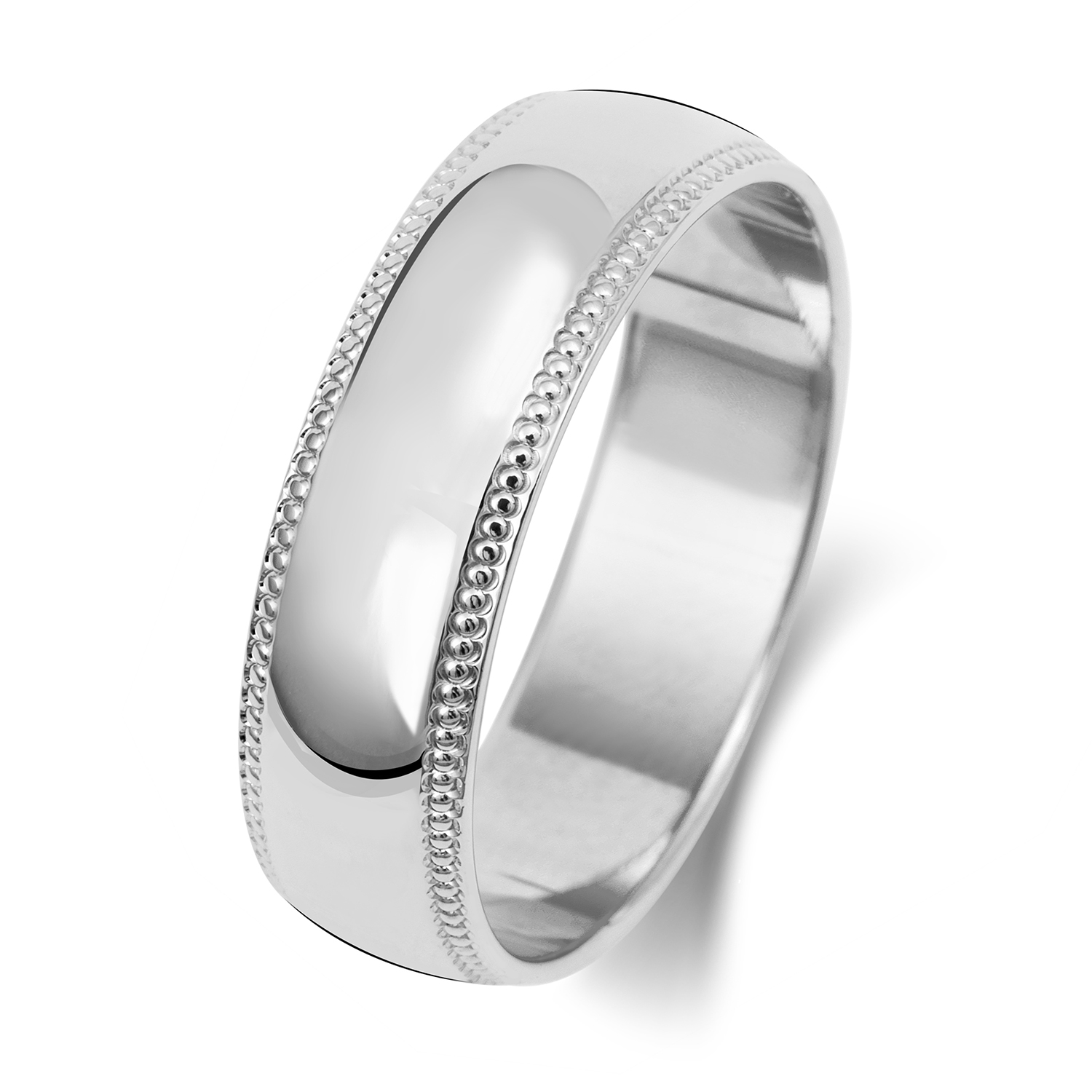 18ct White Gold D Shape Band Millgrain Wedding Ring Width 6mm - Image 2