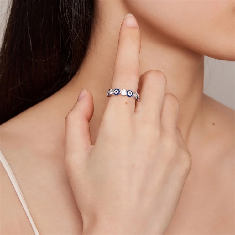 Karma 925 Sterling Silver Evil Eye Heart CZ Ring - Image 2