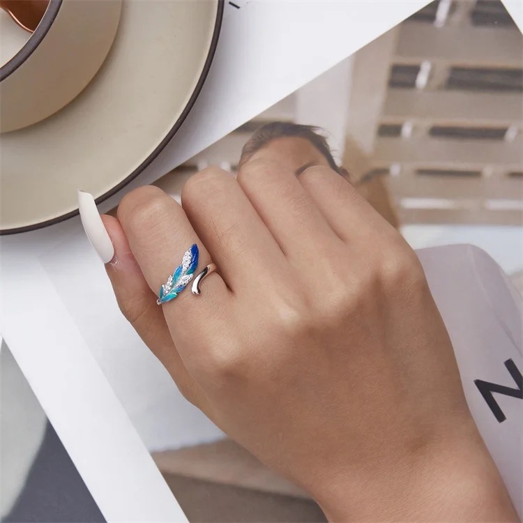 Karma Limited Edition 925 Silver Rhodium Plated Feather Ring - Image 2