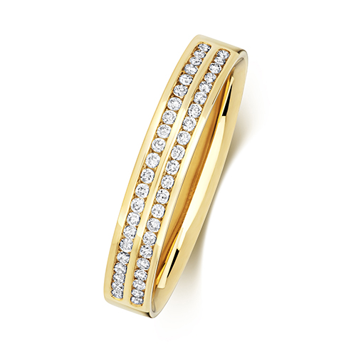 18ct Yellow Gold Wedding Ring with Channel Set Diamonds Band Two Row 3.5mm - Image 2