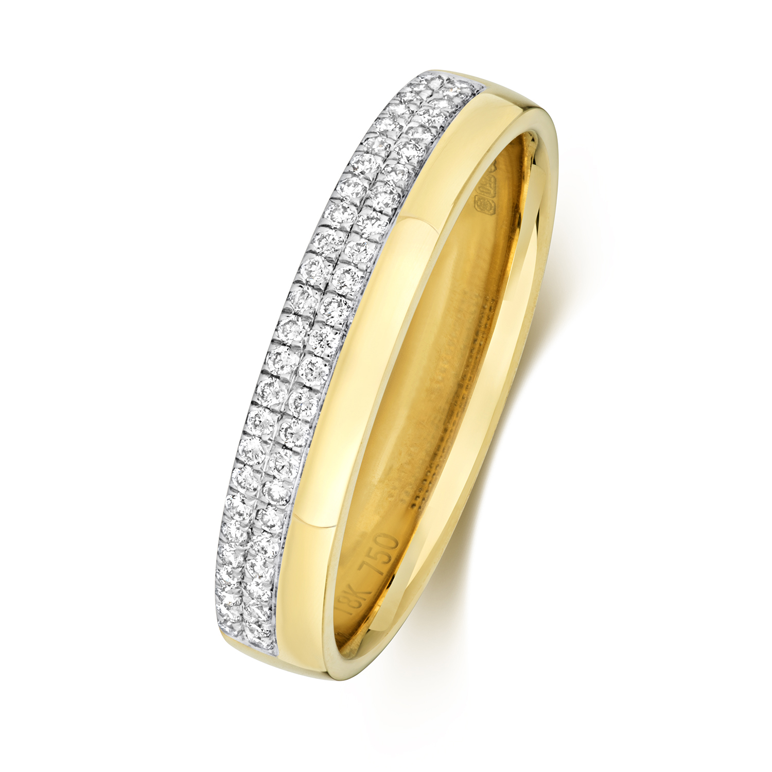 18ct Yellow Gold Wedding Ring with Claw Set Diamonds Band Micro Set 4.0mm - Image 2