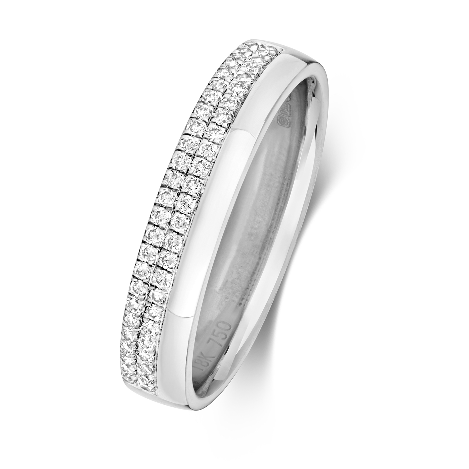 18ct White Gold Wedding Ring with Claw Set Diamonds Band Micro Set 4.0mm - Image 2