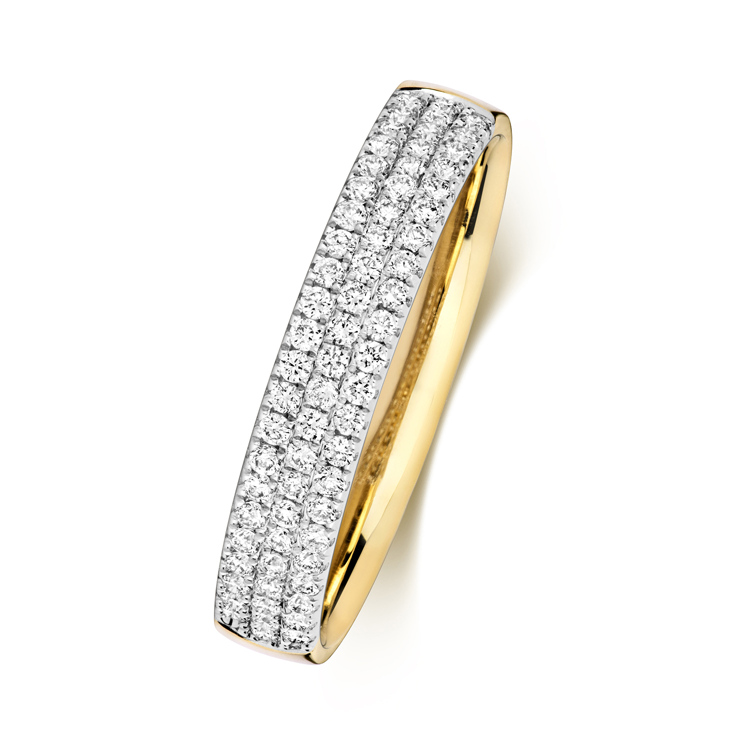 18ct Yellow Gold Wedding Ring with Claw Set Diamonds Band 3 Row 3.6mm - Image 2