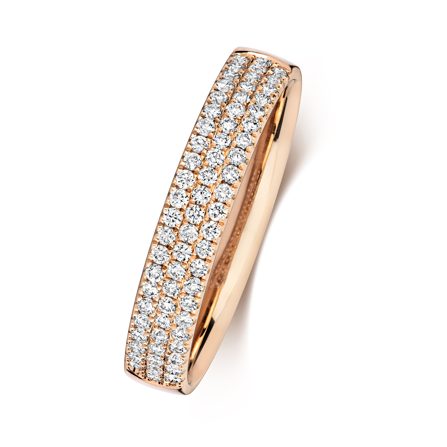 18ct Rose Gold Wedding Ring with Claw Set Diamonds Band 3 Row 3.6mm - Image 2