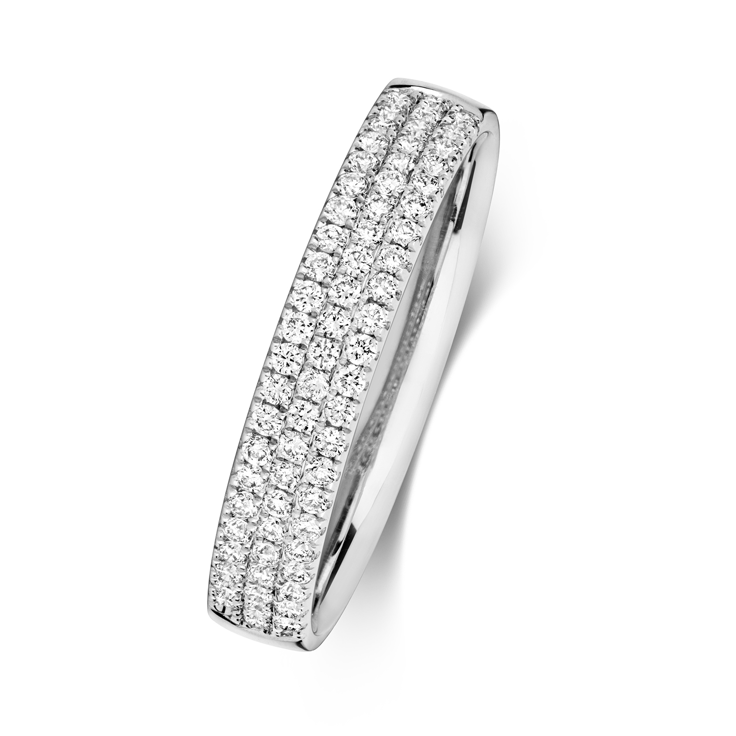 18ct White Gold Wedding Ring with Claw Set Diamonds Band 3 Row 3.6mm - Image 2