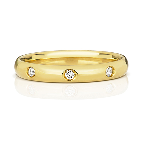 18ct Yellow Gold Wedding Ring with Gipsy Set Diamonds