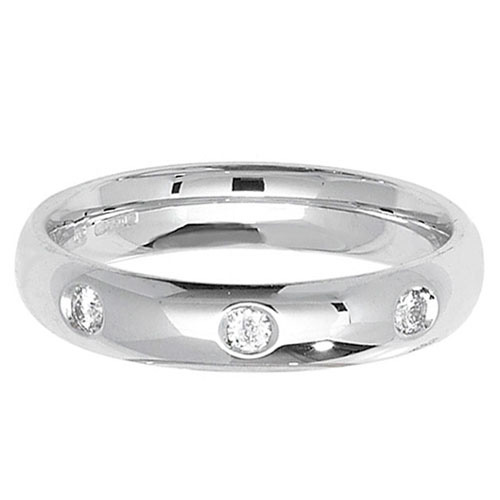 18ct White Gold Wedding Ring with Gipsy Set Diamonds