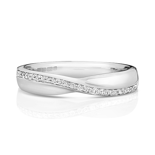 18ct White Gold Crossover Band with Grain Set Diamonds Wedding Ring