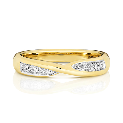 18ct Yellow Gold Crossover Band with Grain Set Diamonds Wedding Ring