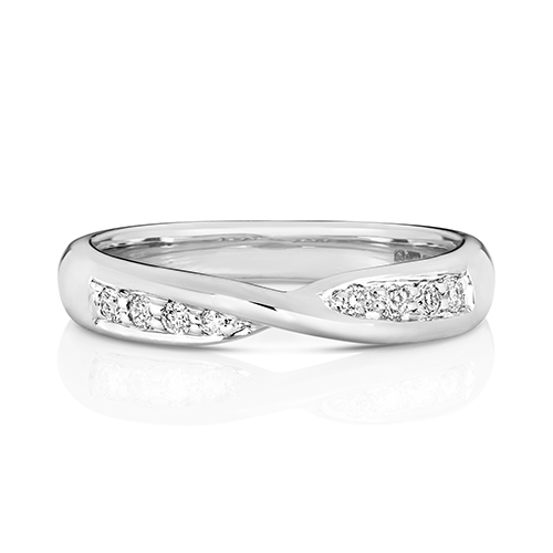 18ct White Gold Crossover Band with Grain Set Diamonds Wedding Ring